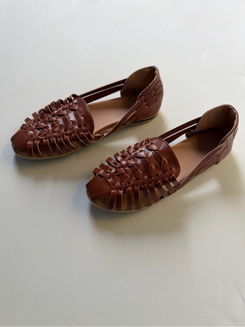 Woven Leather Flat Loafers in Brown (Huaraches)